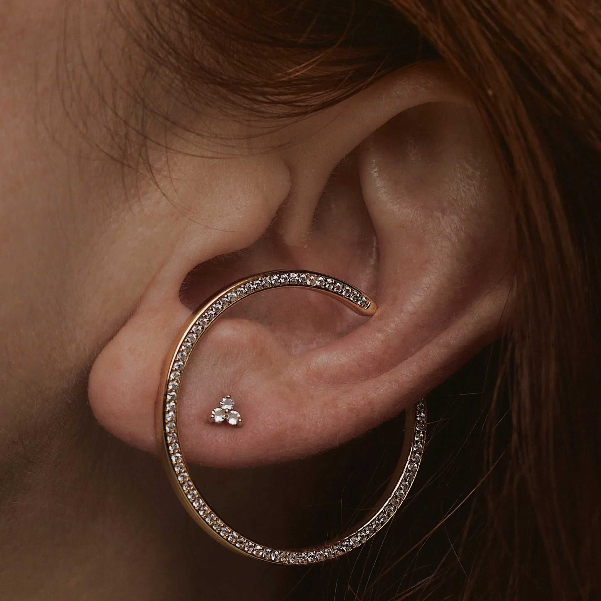 Crystal Trinity Threaded Flat Back Earring in 14k Gold - Image 3