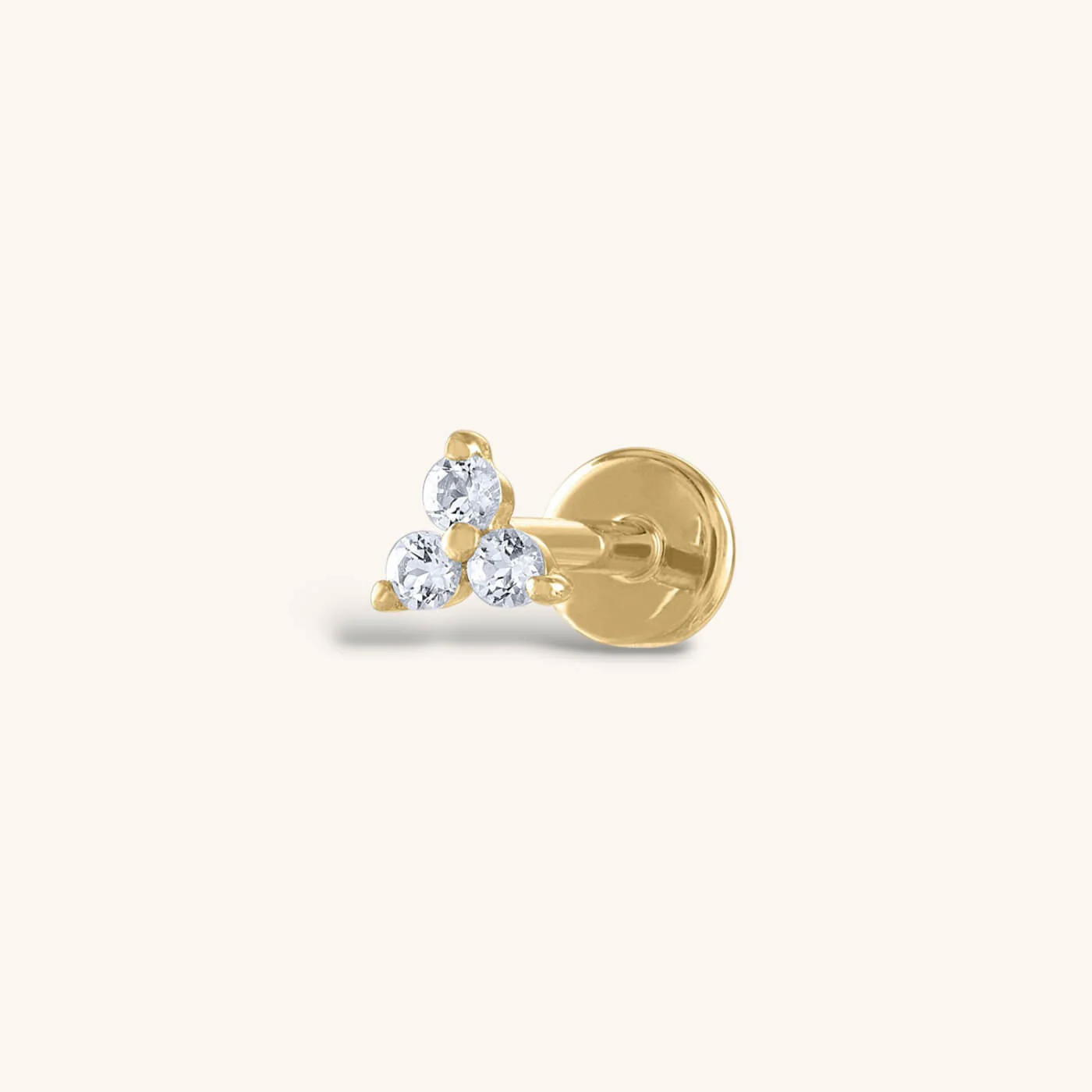 Crystal Trinity Threaded Flat Back Earring in 14k Gold - Image 4