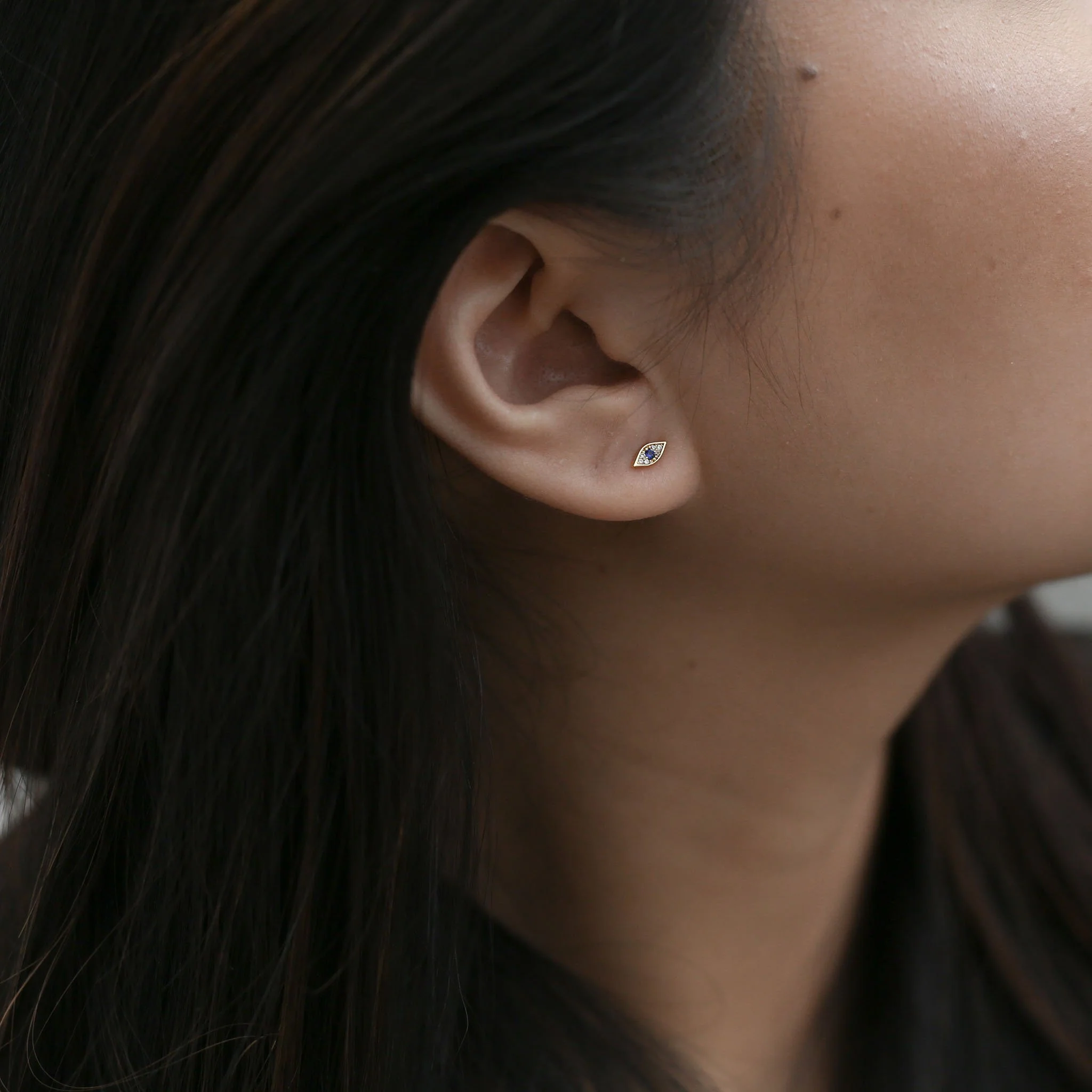 Evil Eye Threaded Flat Back Earring - Image 3