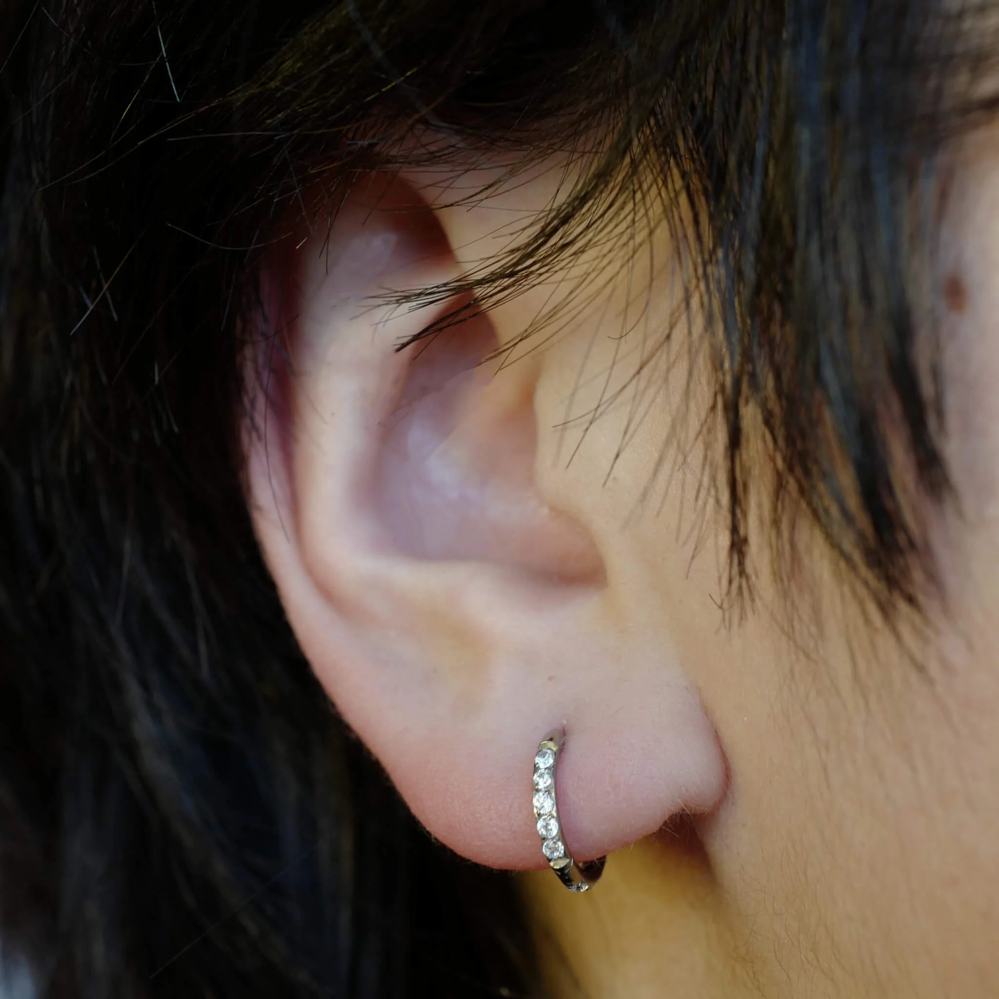 Mini Eternity Hoop Earrings in Titanium - Image 7
