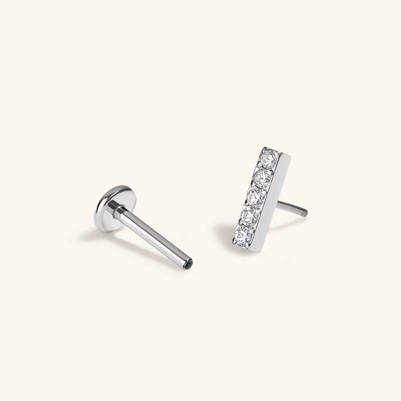 Pave Bar Push Pin Flat Back Earring - Image 5
