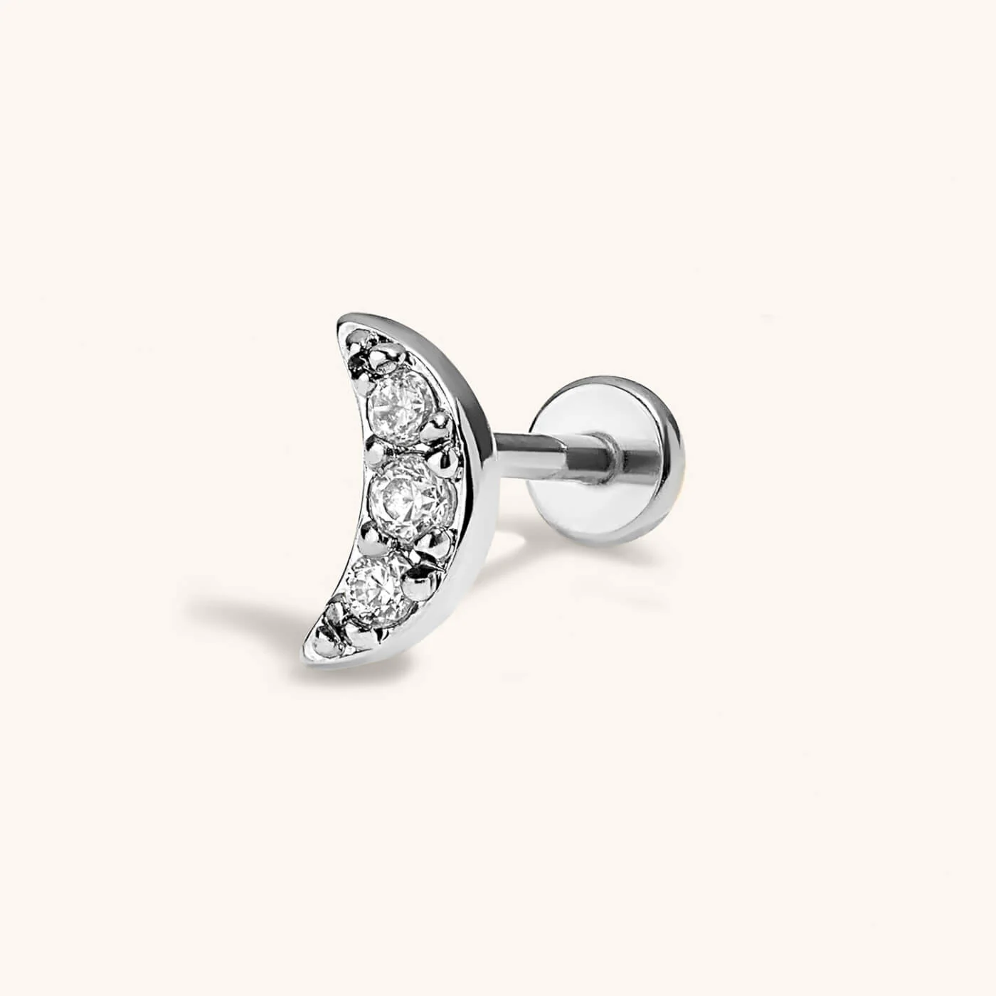 Pave Moon Push Pin Flat Back Earring - Image 4
