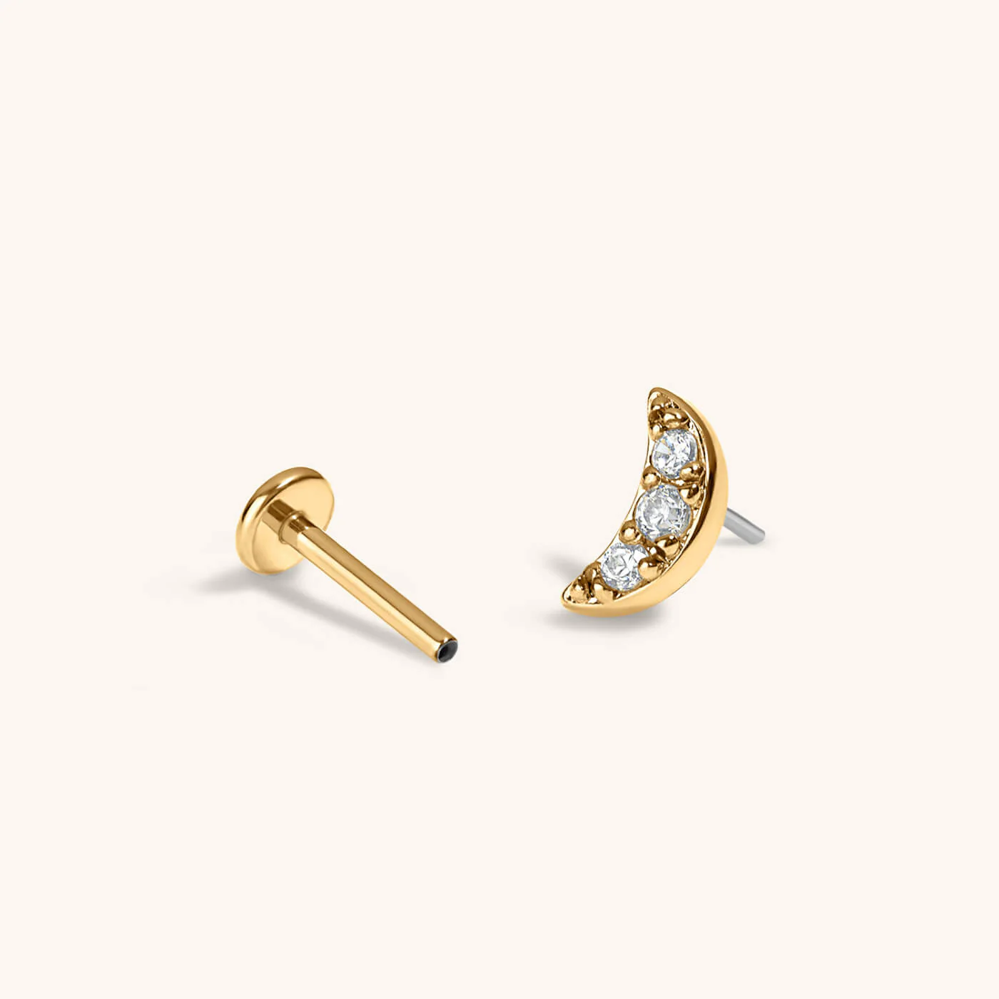 Pave Moon Push Pin Flat Back Earring - Image 5
