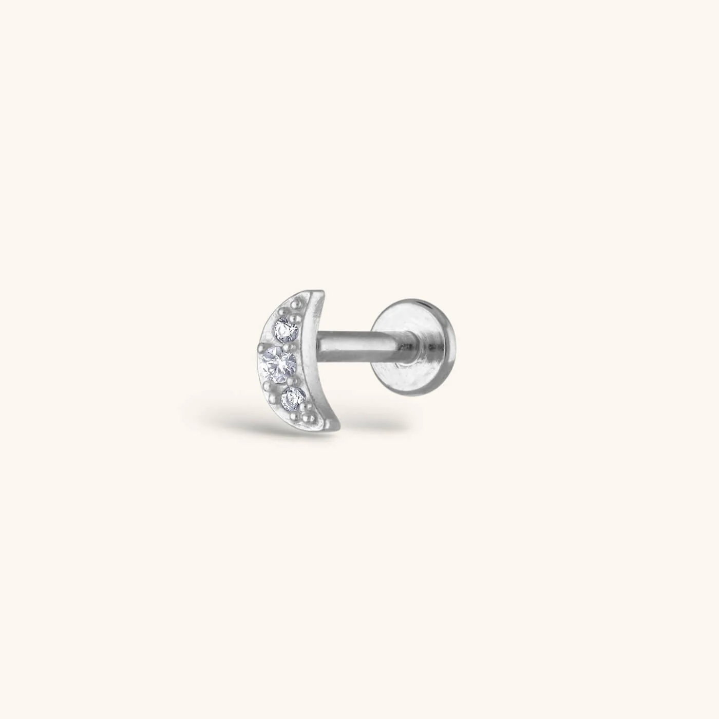Pave Moon Threaded Flat Back Earring - Image 4