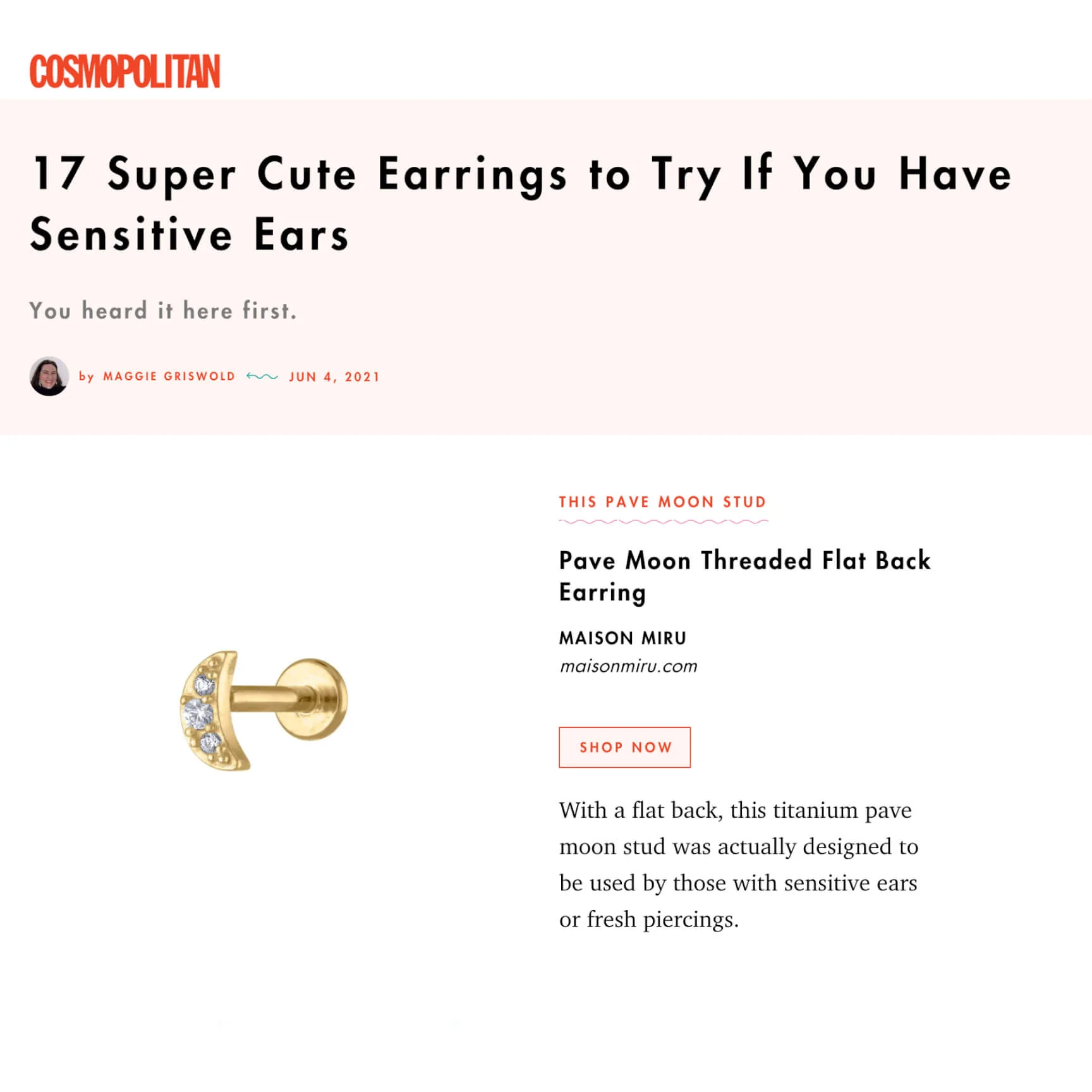 Pave Moon Threaded Flat Back Earring - Image 5