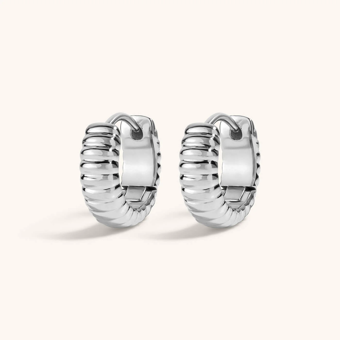 Plisse Huggie Hoops in Titanium - Image 4