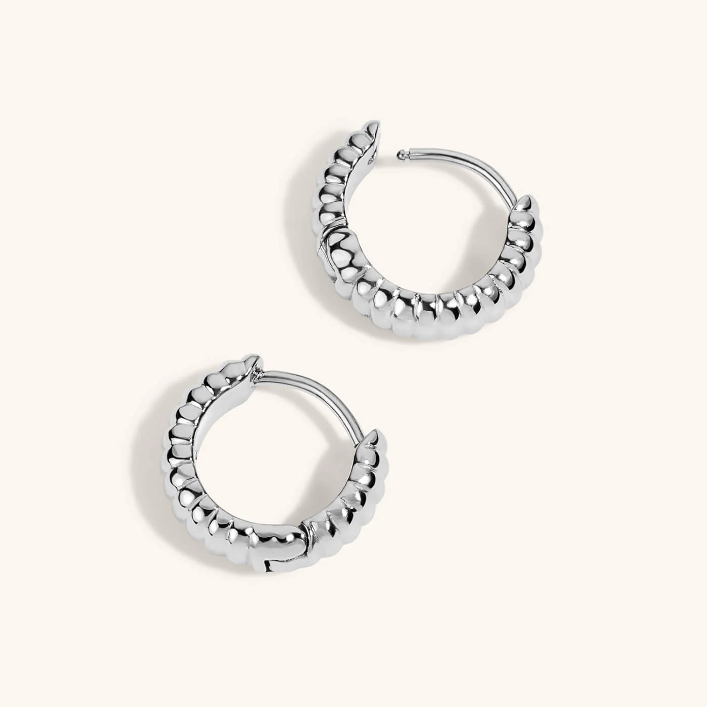 Plisse Huggie Hoops in Titanium - Image 5