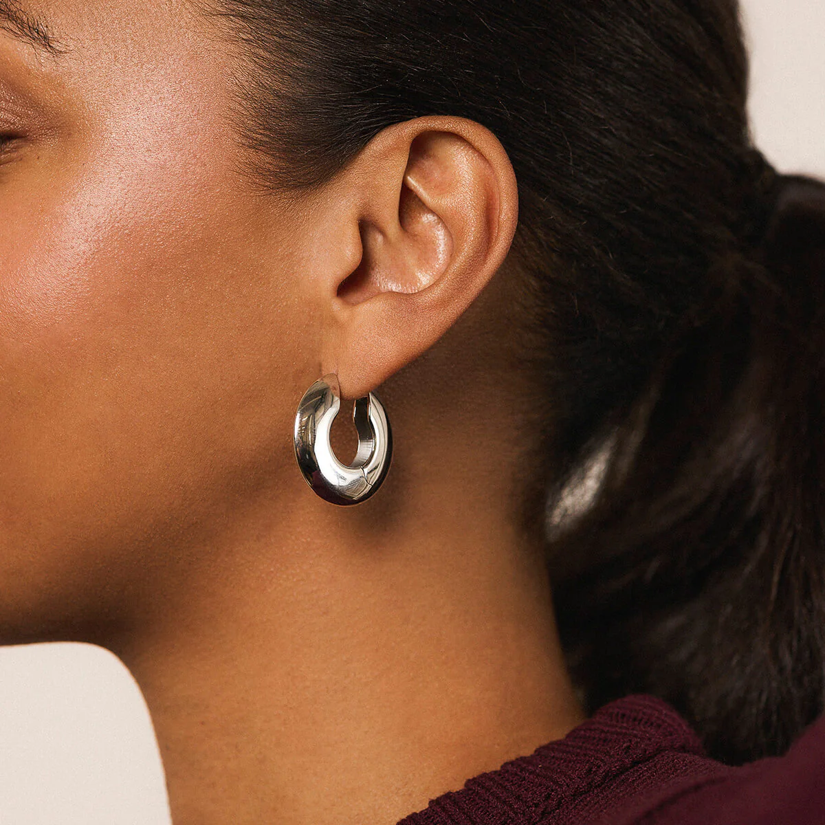 Puffy Disc Hoops in Titanium - Image 6
