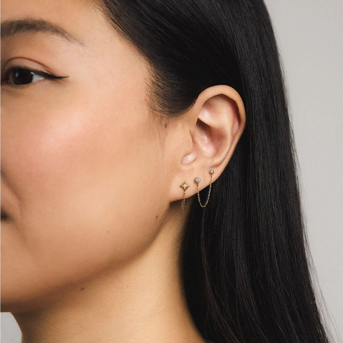 Tiny Crystal Duo Chain Nap Earrings - Image 3
