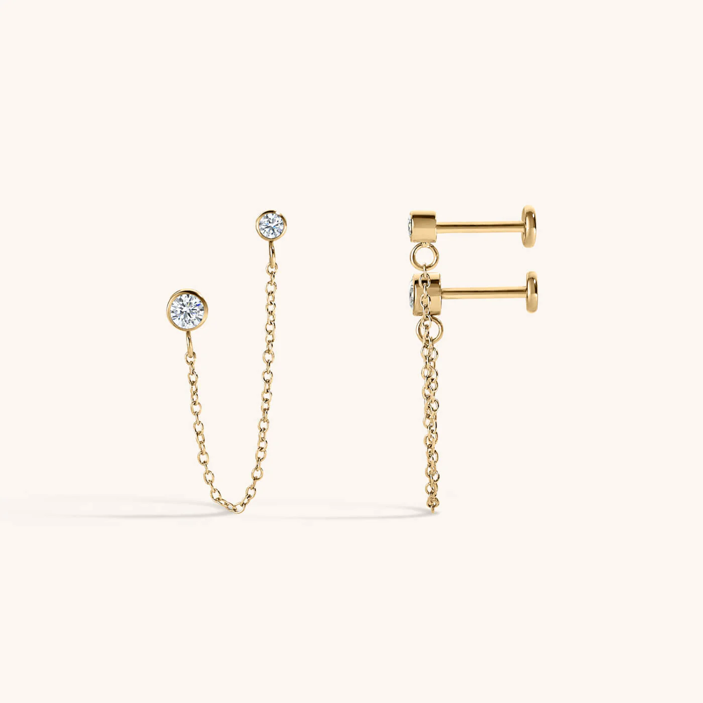 Tiny Crystal Duo Chain Nap Earrings - Image 4