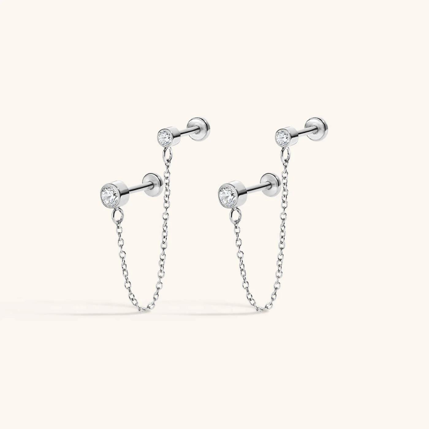 Tiny Crystal Duo Chain Nap Earrings - Image 5