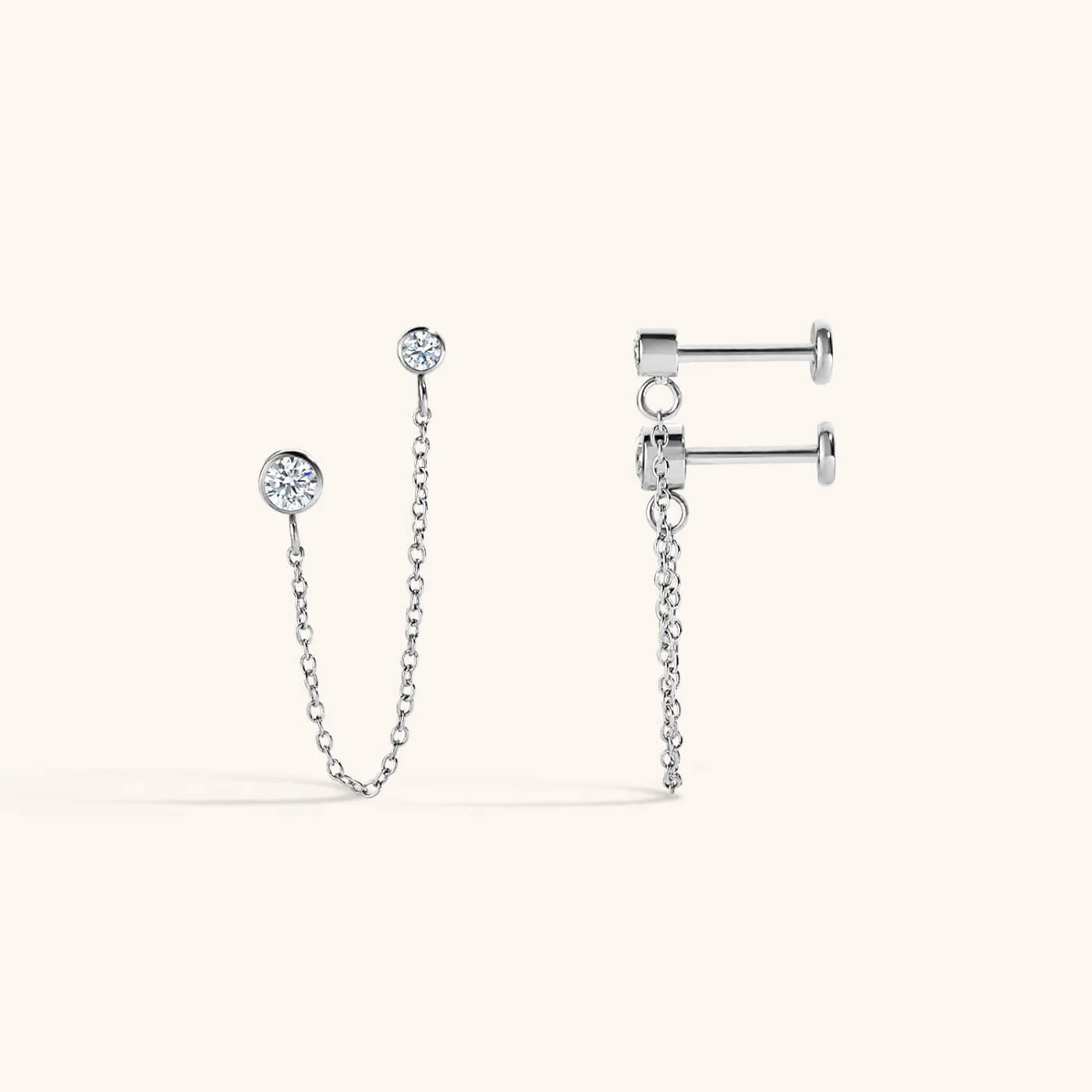 Tiny Crystal Duo Chain Nap Earrings - Image 6