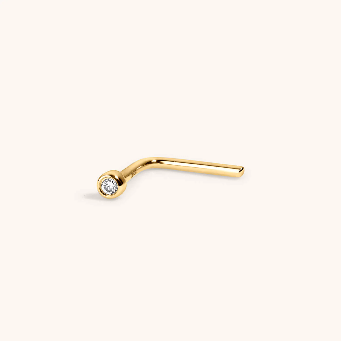 Tiny Diamond Stud L-Shape Nose Ring in 14k Gold - Image 3