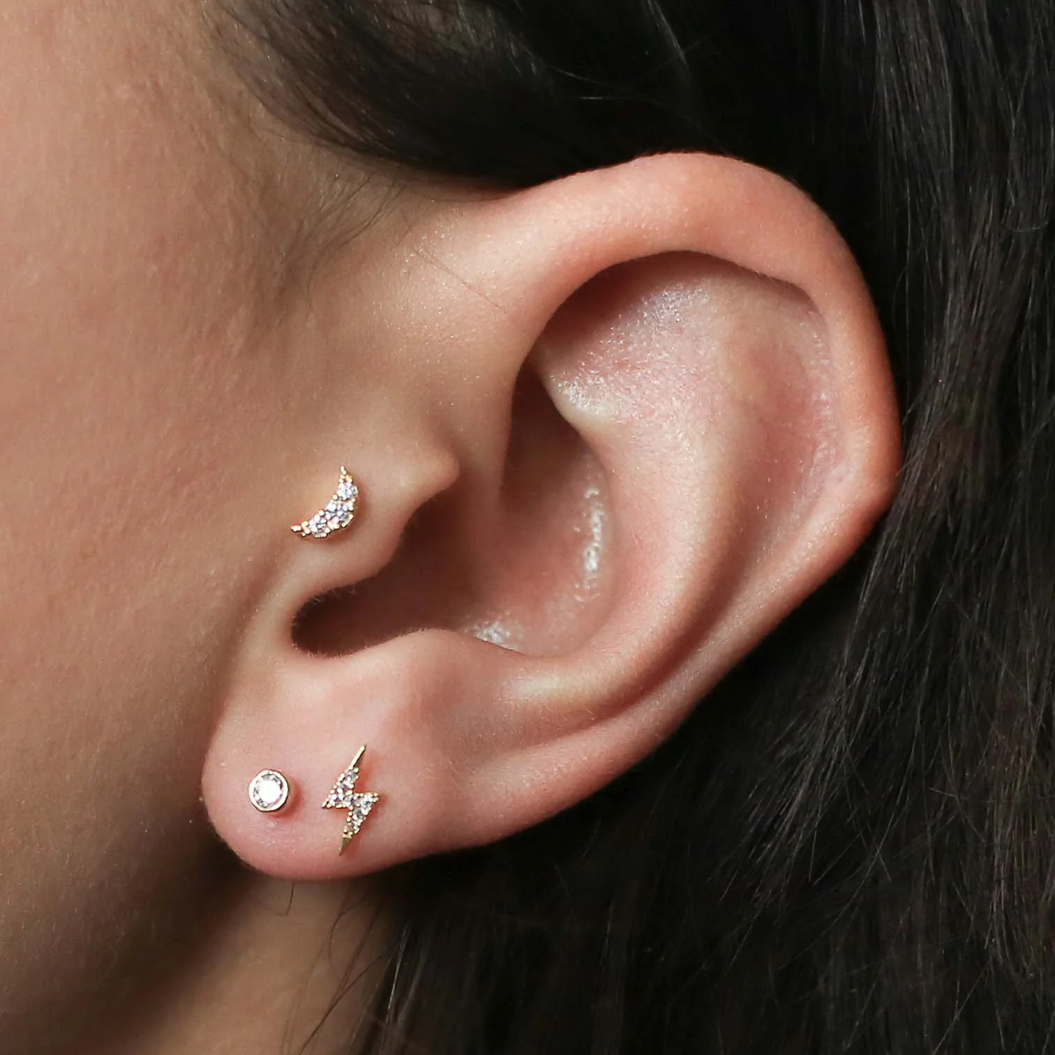 Tiny Diamond Studs in 14k Gold - Image 3