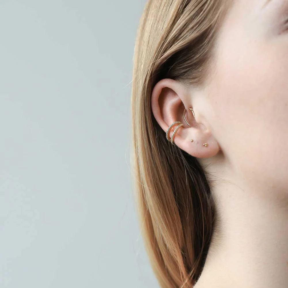 Tiny Trinity Studs in 14k Gold - Image 3