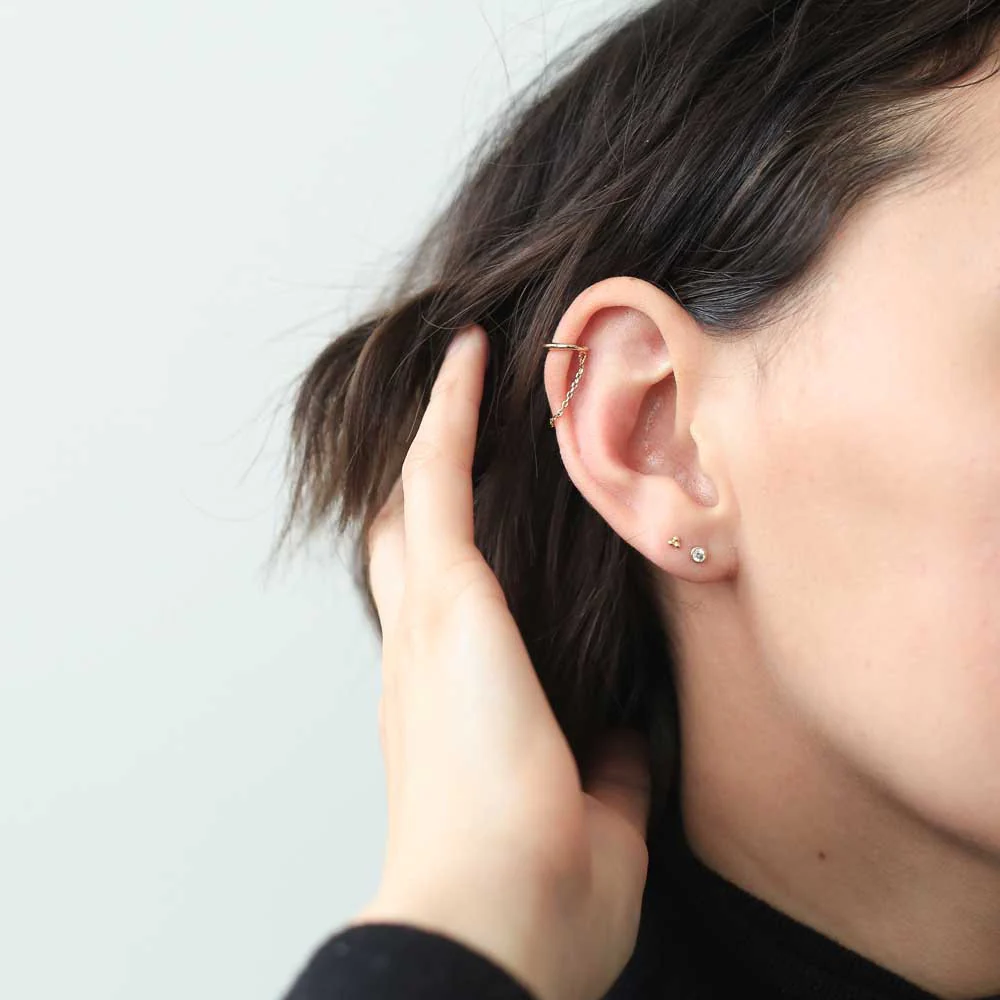 Tiny Trinity Studs in 14k Gold - Image 4